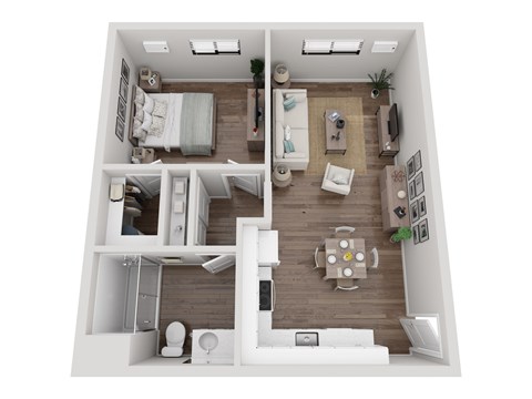 Floor plan for 1 bed, 1 bath, 575 sqft